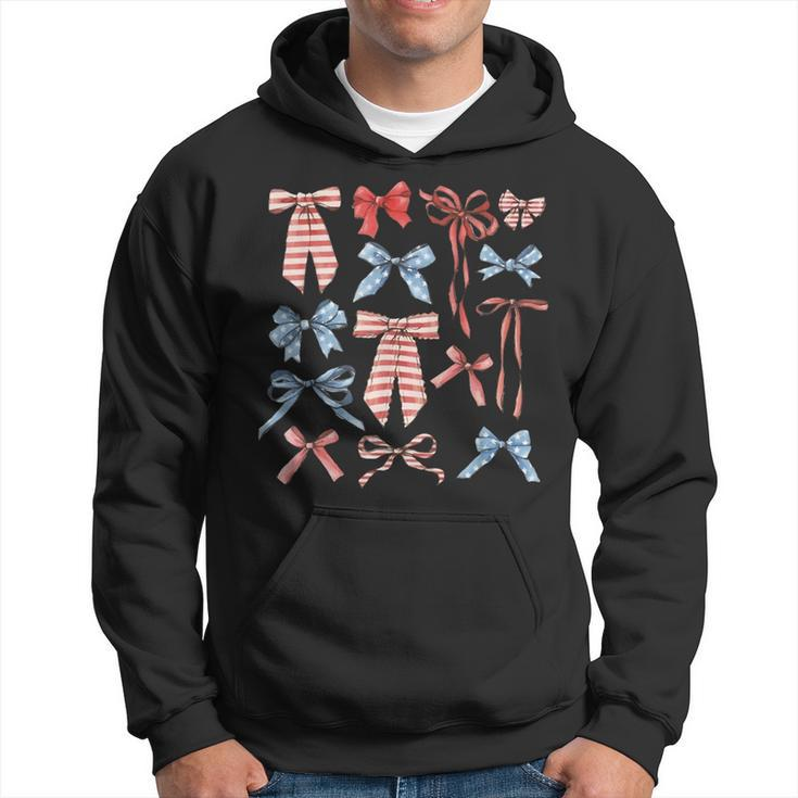 Red White And Blue American Coquette Bows 4Th Of July Hoodie
