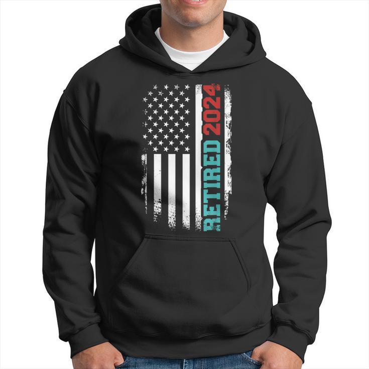 Retired 2024 Us American Flag For Retirement And Pensioner Hoodie