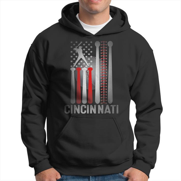 Retro Cincinnati American Flag Distressed Baseball Fans Hoodie
