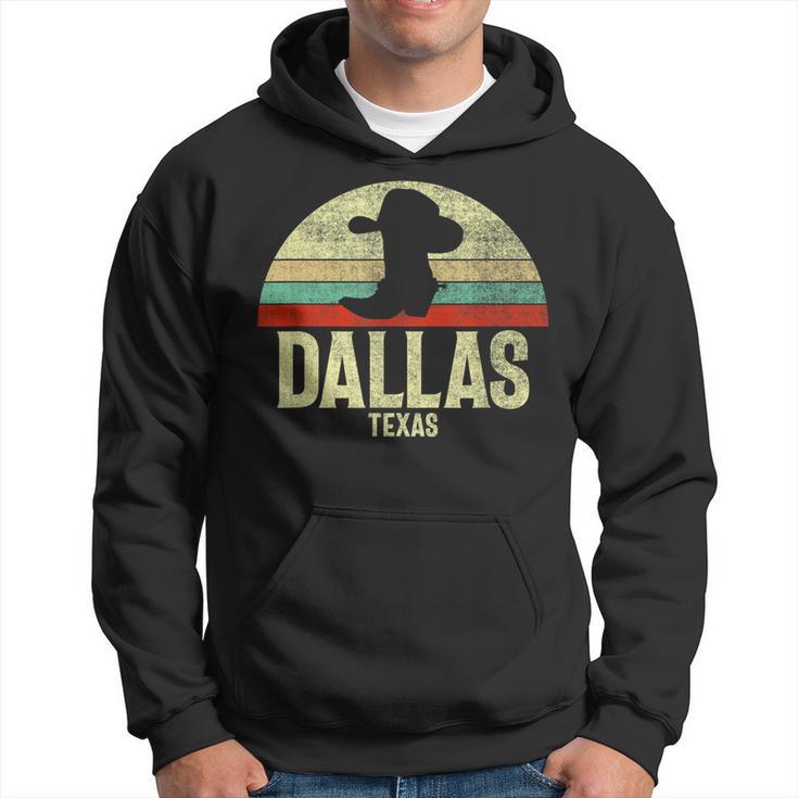 Retro Dallas Texas Cowboy Hat On Cowboy Boot Vintage Hoodie