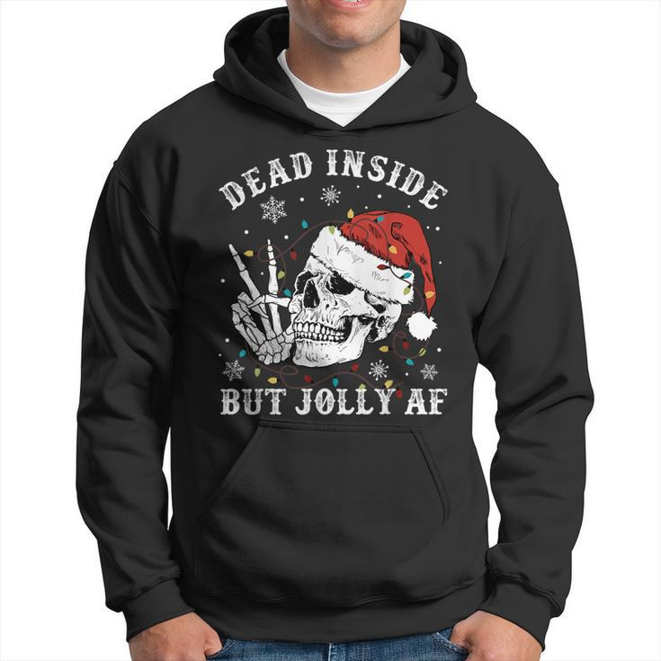 Retro Dead Inside But Jolly Af Skeleton Christmas Lights Hoodie