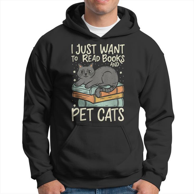 Retro I Just Want To Read Books And Pet Cats Cat Hoodie