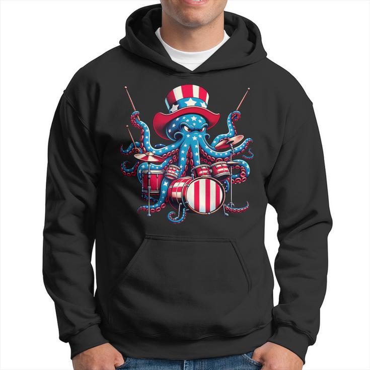 Retro Octopus Playing Drums Retro Musician Drumming Band Hoodie