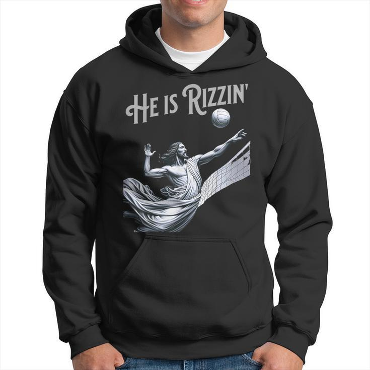 He Is Rizzin Jesus Playing Volleyball Sports Rizz Hoodie