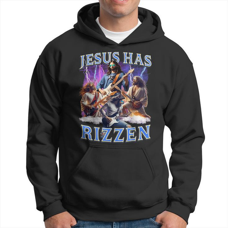 He Is Rizzin Jesus Rocks On Electric Guitar Jesus Has Rizzen Hoodie