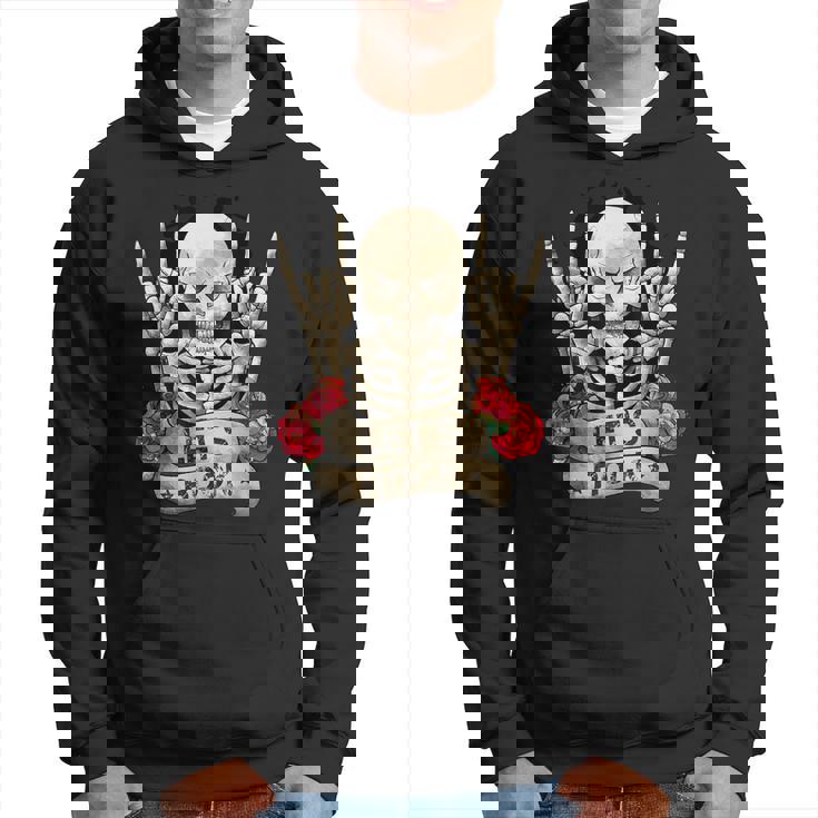 Lets Rock Rock & Roll Esqueleto Manointage Retro Rock Concierto Sudadera