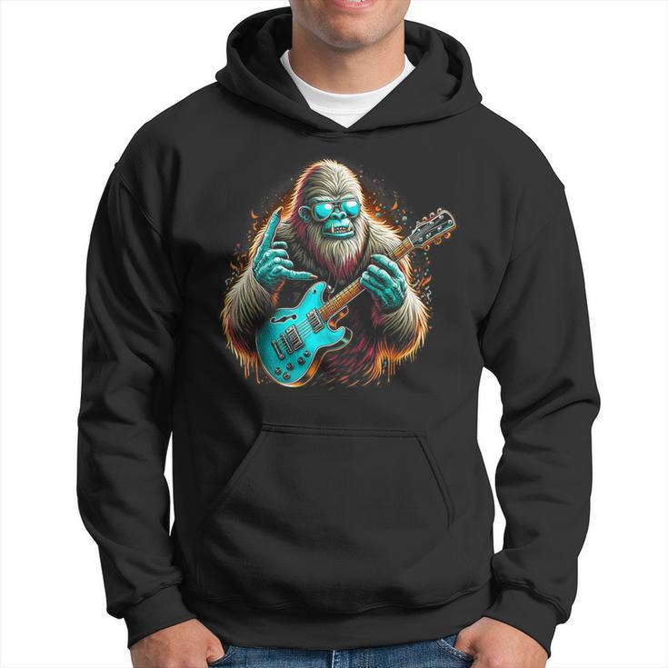 Rock On Bigfoot Playing A Electric Guitar Sasquatch Big Foot Hoodie
