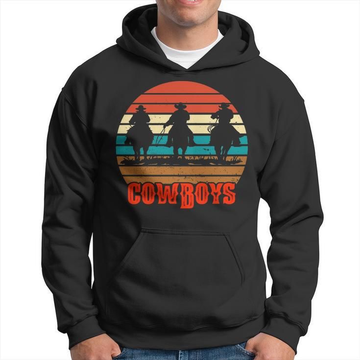 Rodeo Cowboy And Wranglers Bronco Horse Retro Style Sunset Hoodie