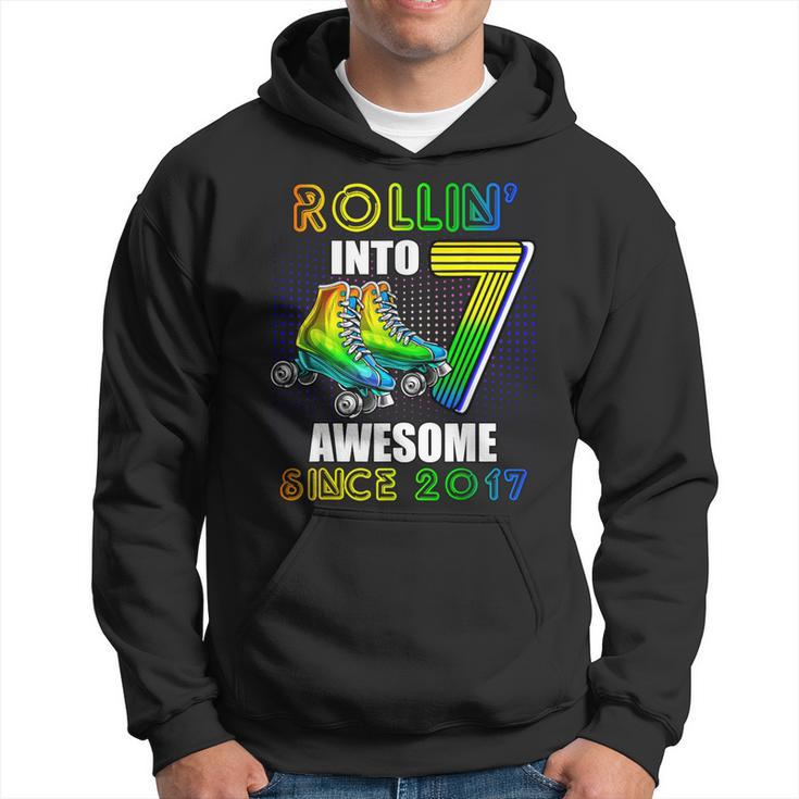 Roller Skating 7Th Birthday Boys Rollin Into 7 Awesome 2017 Hoodie