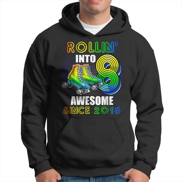 Roller Skating 8Th Birthday Boys Rollin Into 8 Awesome 2016 Hoodie