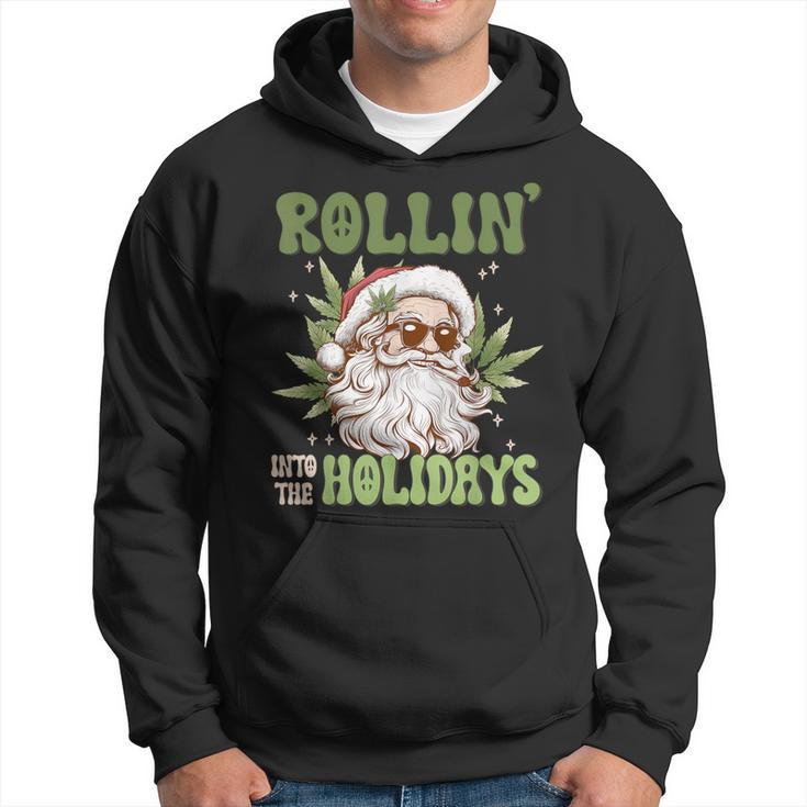 Rollin Into The Holidays Santa Black Marijuana Christmas Hoodie
