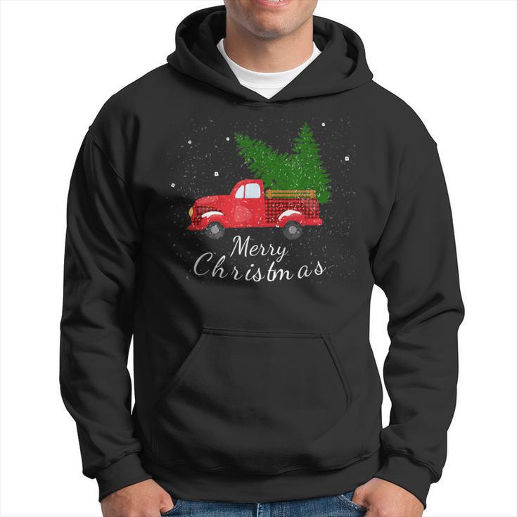 Rustic Retro Farm Car Truck Wagon Christmas Fir Tree Snow Hoodie