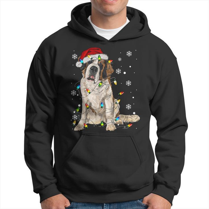 Saint Bernard Dog Santa Christmas Tree Lights Pajama Xmas Hoodie