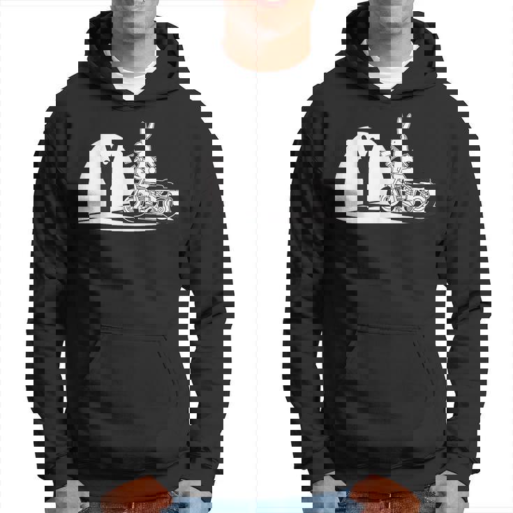 Salut Motard Humour Ombre Chinoise Lapin Main Moto Vintage Sweat à capuche