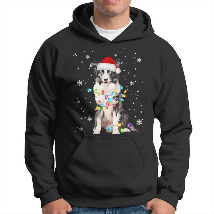 Santa Border Collie Christmas Tree Light Pajama Dog X-Mas Hoodie
