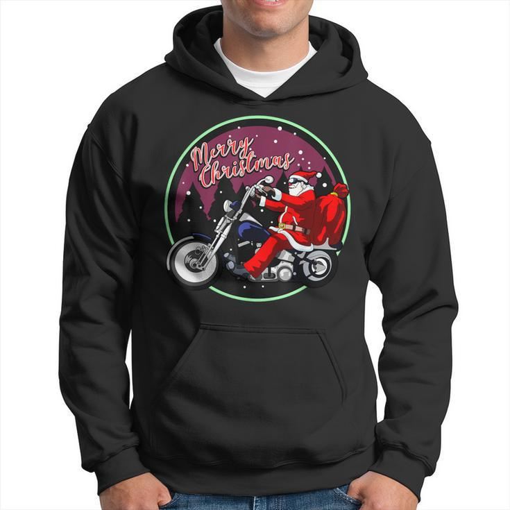 Santa On Motorcycle Merry Christmas Men Biker Rider Xmas Hoodie