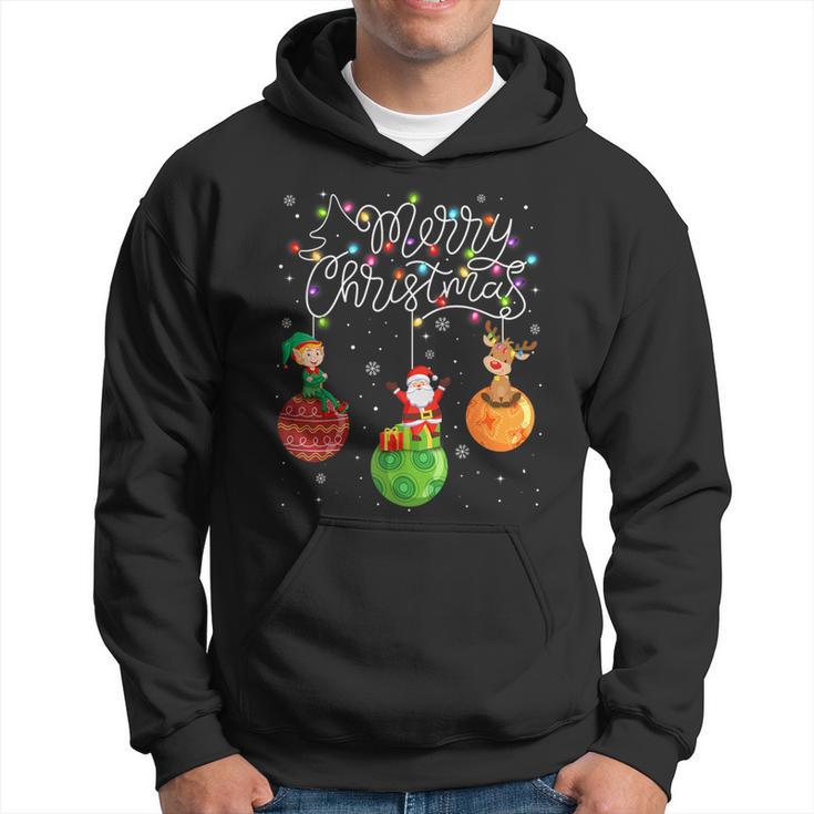 Santa Reindeer Elf Merry Christmas Lights Ornaments Balls Hoodie