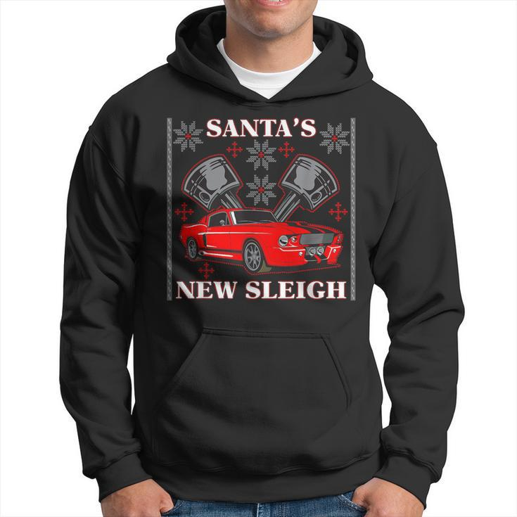 Santa's New Sleigh Muscle Car Ugly Christmas Hoodie