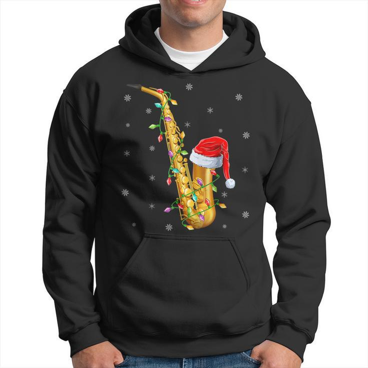 Saxophone Music Lover Xmas Lights Santa Saxophone Christmas Hoodie