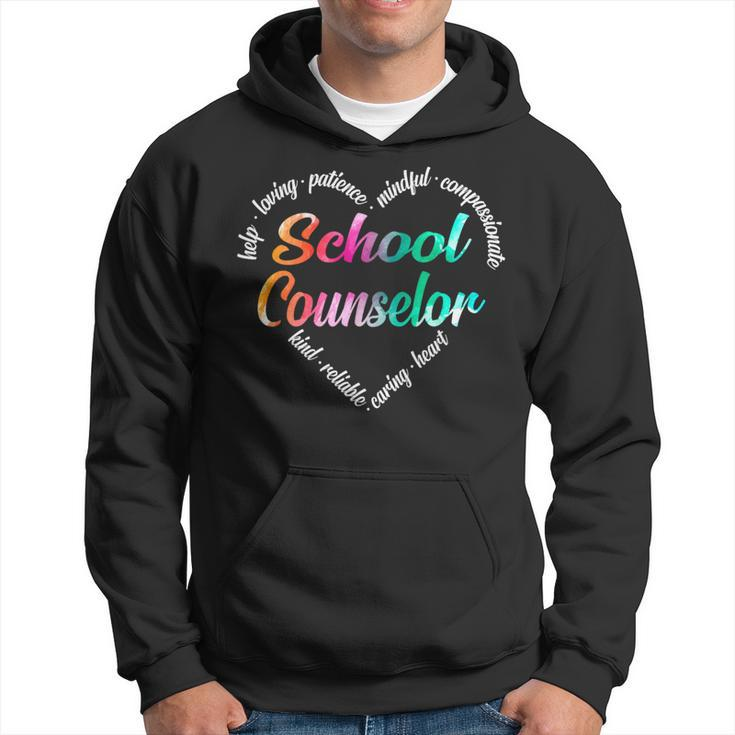 School Counselor Heart Word Cloud Watercolor Rainbow Hoodie