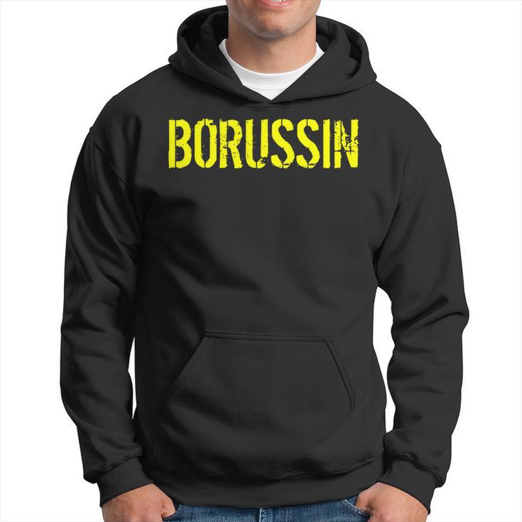 Schwarzes Hoodie mit gelbem BORUSSIN Schriftzug, Fußballfan Bekleidung