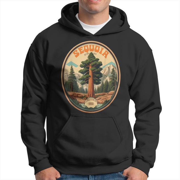 Sequoia National Park Tree Illustration Hiking Retro Badge Hoodie
