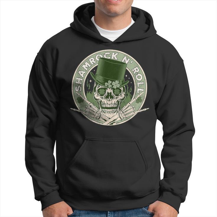 Shamrock And Roll Rock And Roll Saint Patrick's Day Skull Hoodie