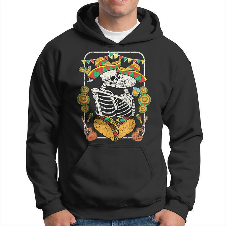 Skeleton Kissing Cinco De Mayo Mexican Sombrero Taco Heart Hoodie