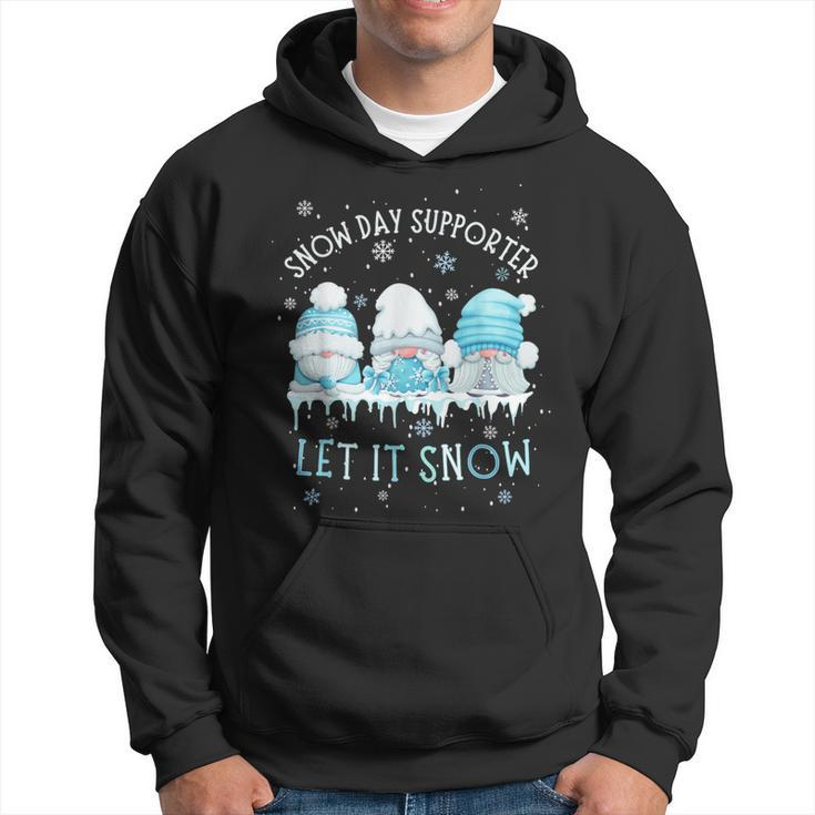 Snow Day Supporter Let It Snow Cute Blue Gnome Xmas Holiday Hoodie