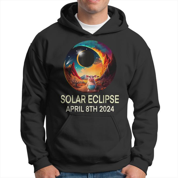 Solar Eclipse 2024 Apparel Pig Wearing Solar Eclipse Glasses Hoodie
