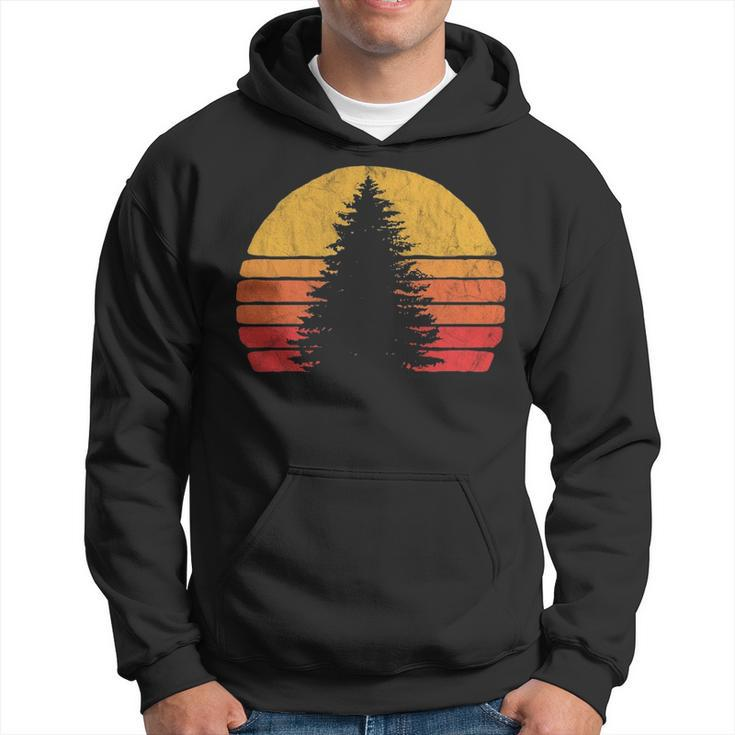 Solitary Pine Tree Sun  Vintage Retro Outdoor Graphic Pullover Hoodie