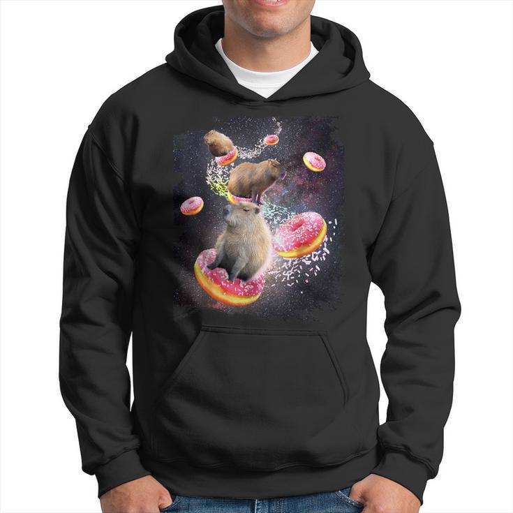Space Capybara Riding Donut Galaxy Capybaras Hoodie