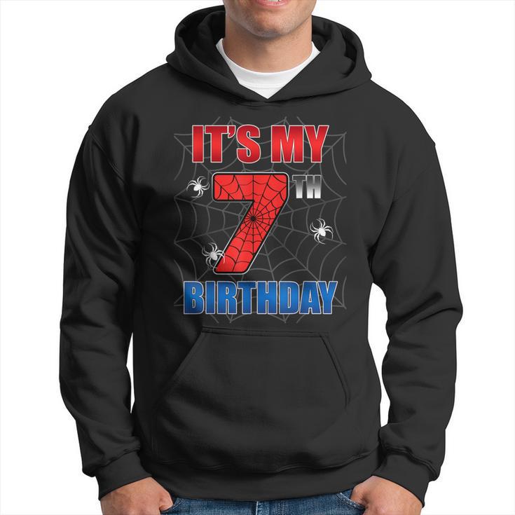 Spider Web Seven 7 Years Old It's My 7Th Birthday Boy Party Hoodie