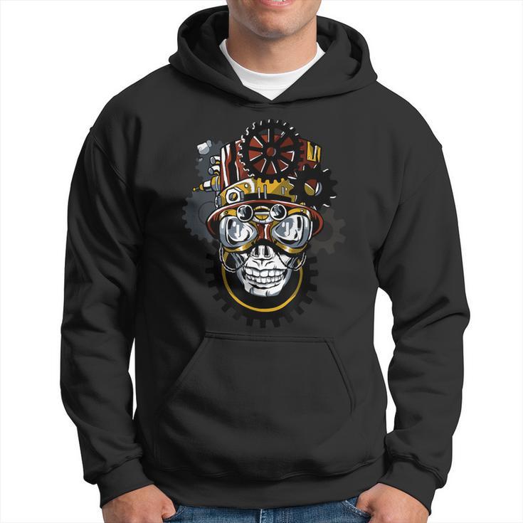 Steampunk Goggles Skull Head With Top Hat Gears Gothic Hoodie