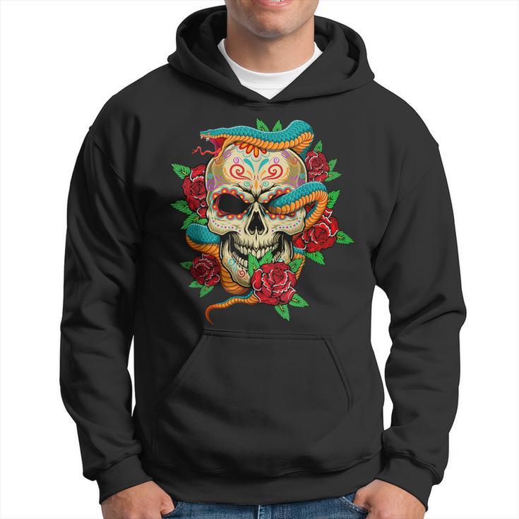 Sugar Skull Day Of Dead Cool Bone Head Skulls Snake Rose Hoodie