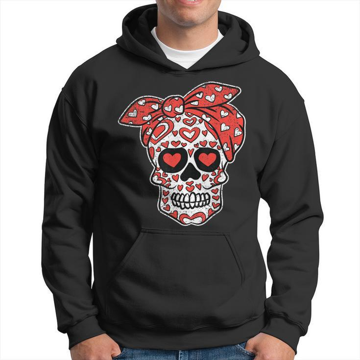 Sugar Skull Heart Bandana Valentines Day Mexican Skull Love Hoodie