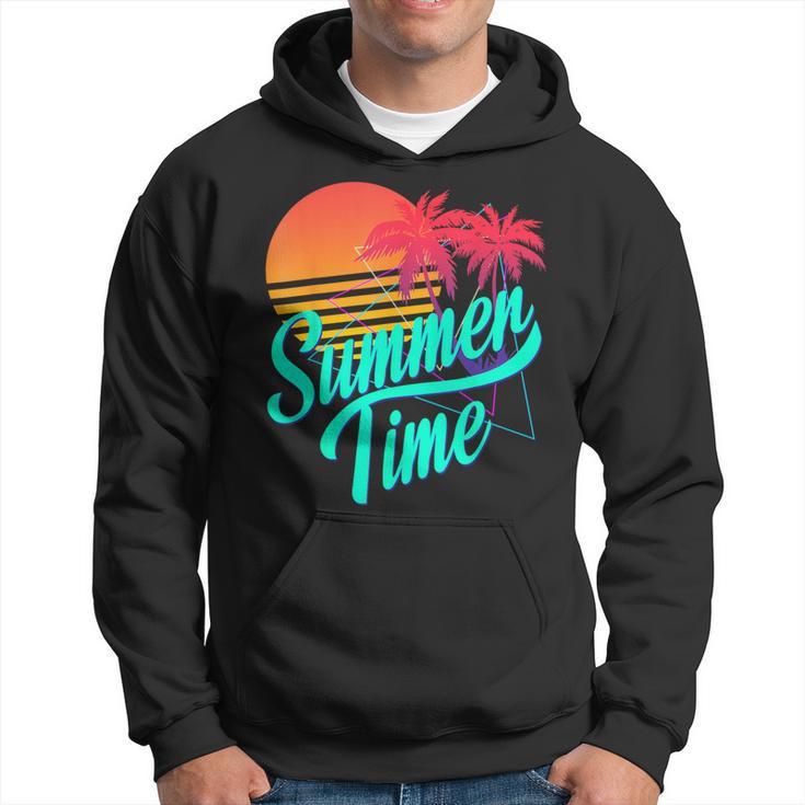 Summer Time Retro 80S Beach Scene With Palm Trees & Sunset Hoodie