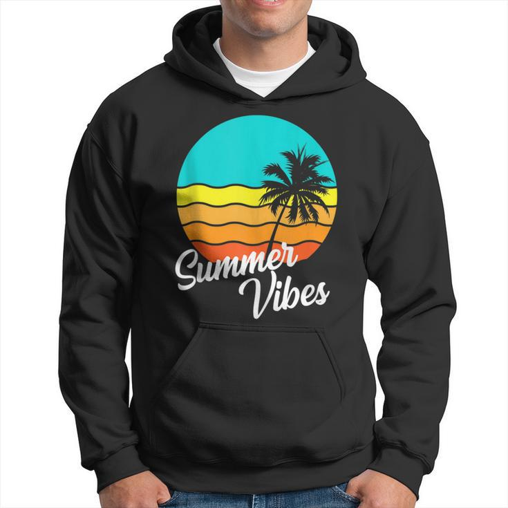 Summer Vibes Retro 80S Beach Scene Palm Tree Sunset Vacation Hoodie