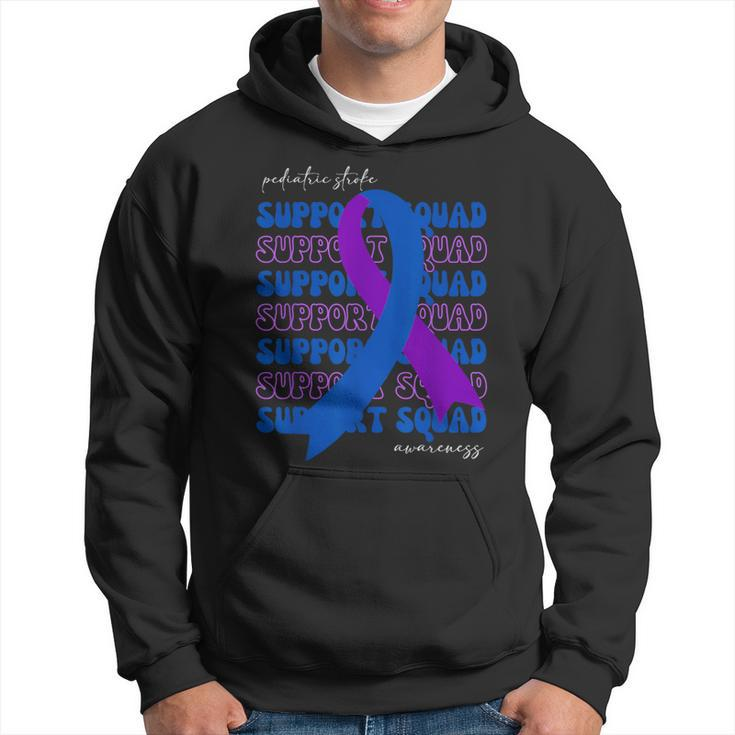 Support Squad Pediatric Stroke Awareness Purple Blue Ribbon Hoodie