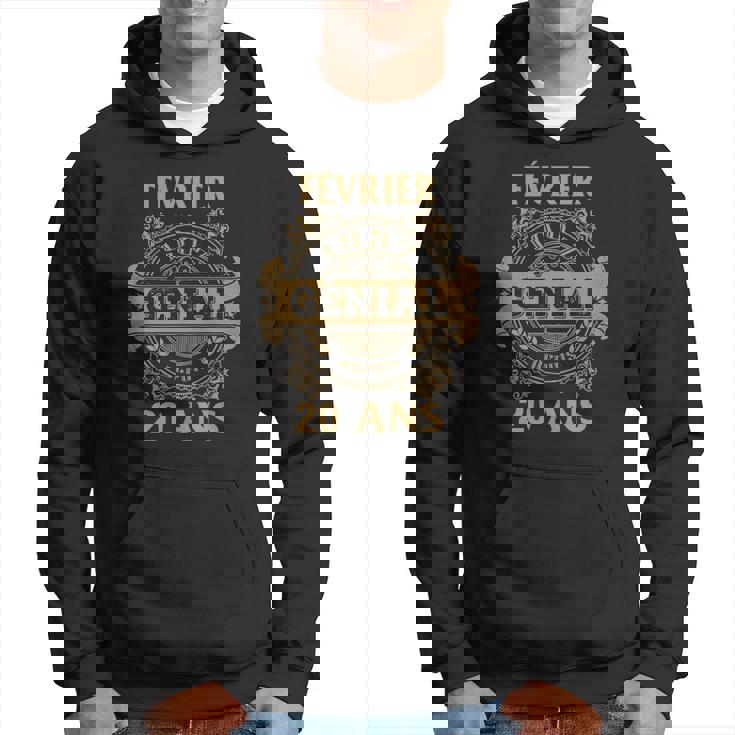 Sweat à capuche Noir Février Génial 20 Ans Design Vintage Doré