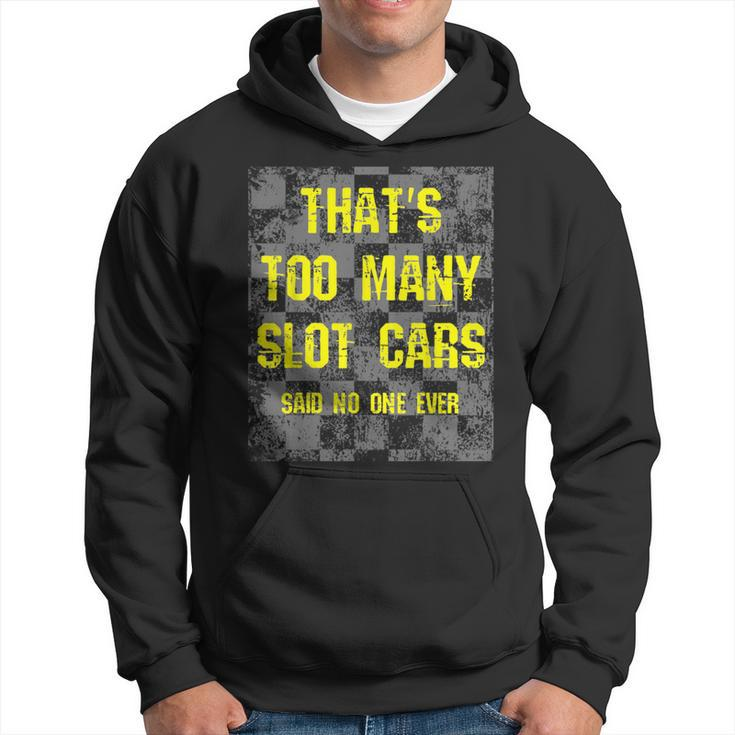 That's Too Many Slot Cars Racing Collector Joke Hoodie