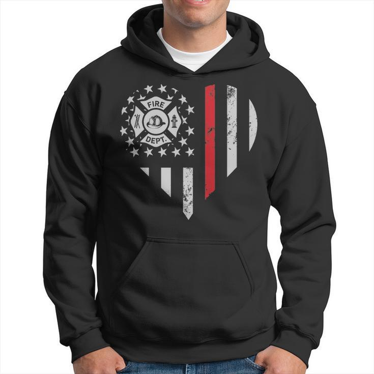 Thin Red Line Firefighter Love American Flag Heart Hoodie