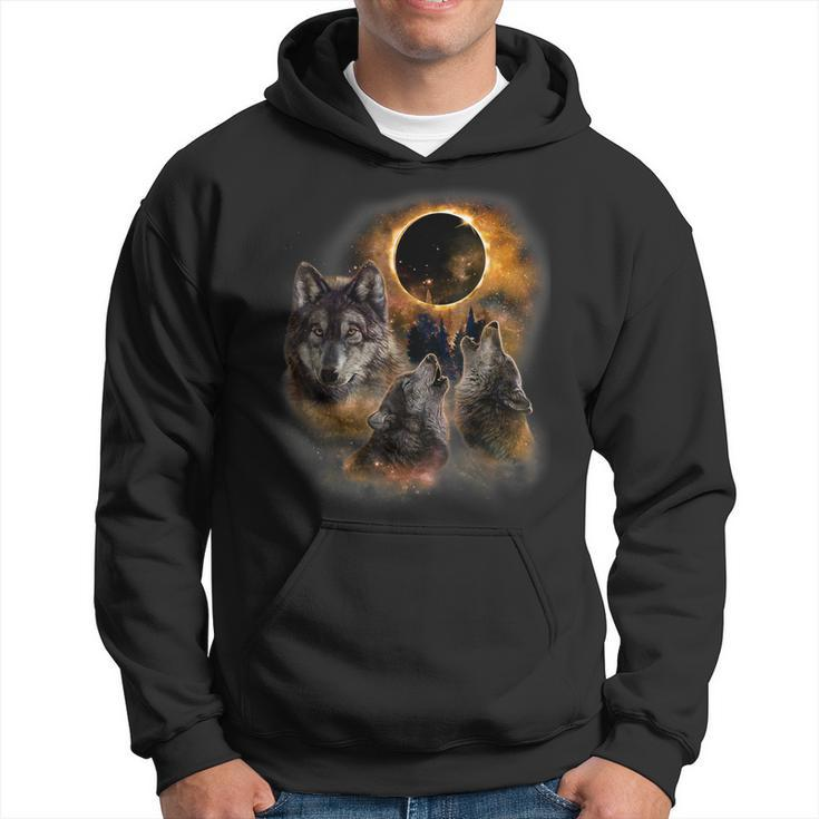 Three Wolves And Solar Eclipse Forest Wolf Animals Wild Hoodie
