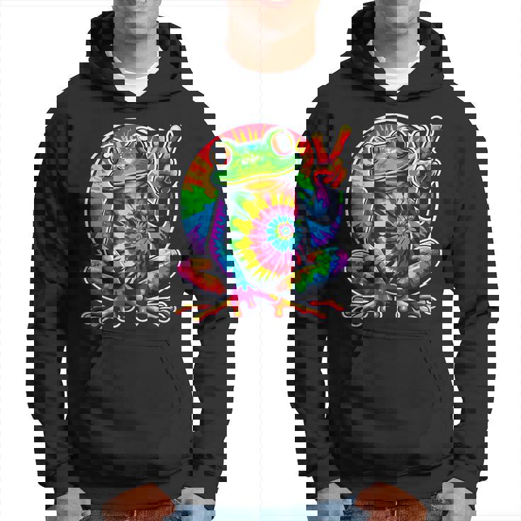 Tie-Dye Frog Animal Peace Sign Hippie Hoodie