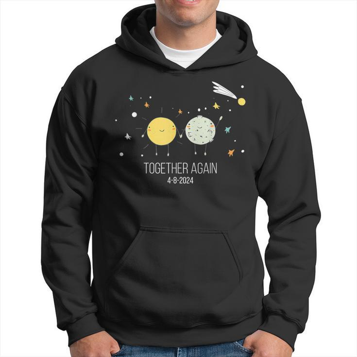 Together Again Retro Sun And Moon Holding Hands Eclipse 2024 Hoodie