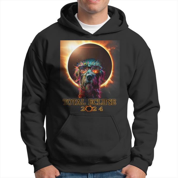 Total Eclipse April 8 2024 Irish Wolfhound Dog With Glasses Hoodie