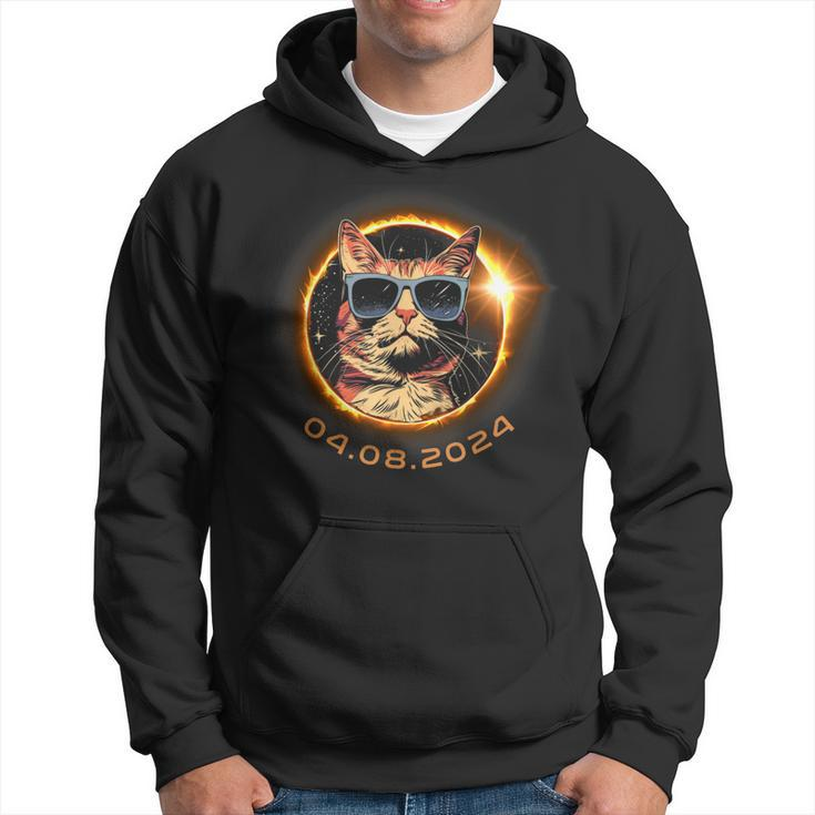 Total Solar Eclipse 2024 Cat With Sunglasses Hoodie