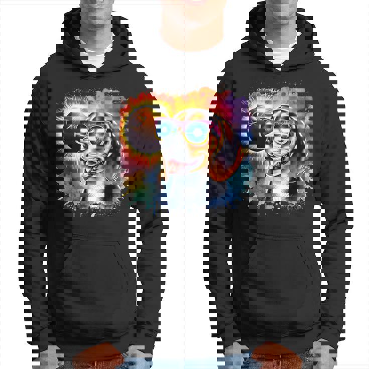 Total Solar Eclipse 2024 Colorful Beagle Dog Wearing Glasses Hoodie