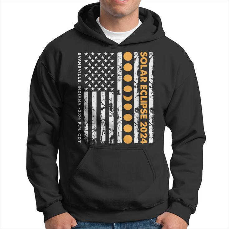 Total Solar Eclipse 2024 Evansville Indiana 204 Pm Us Flag Hoodie