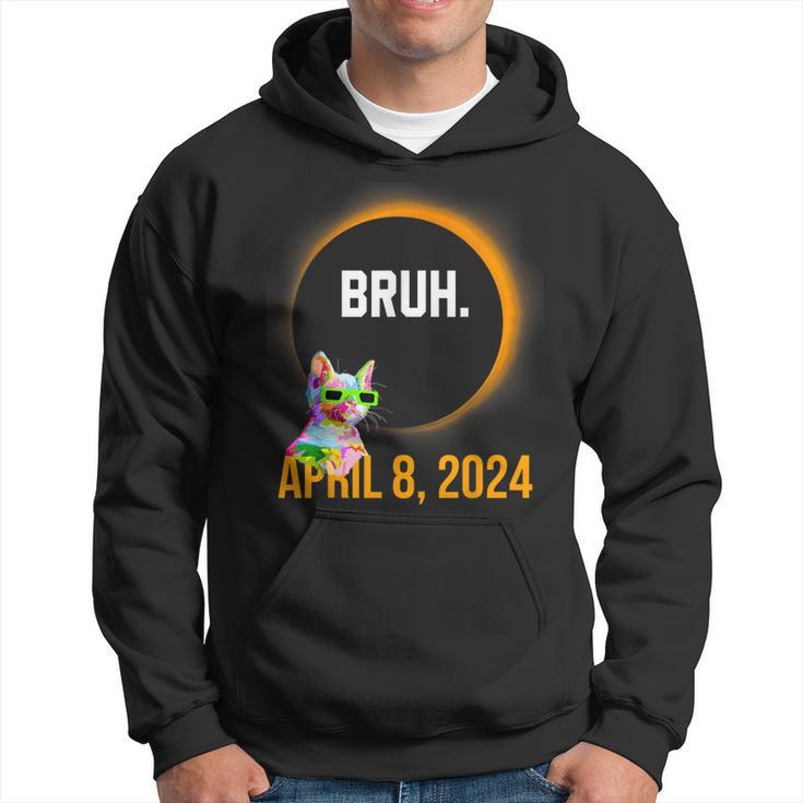 Total Solar Eclipse 2024 Cat Saying Bruh Meme Hoodie